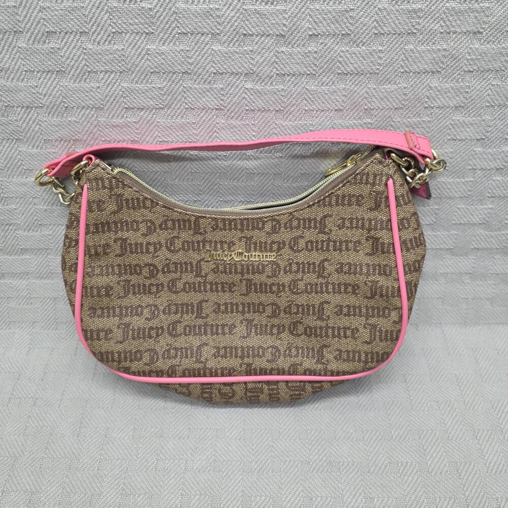 Juicy Couture Shoulder Bag Womens Small Brown Monogram Pink Chain Strap Logo